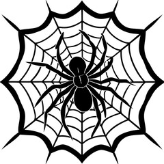 Obraz premium Black spider and web silhouette for halloween