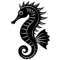 Fototapeta premium Stylized black seahorse silhouette with detailed body and tail