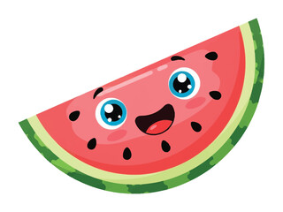 Happy Watermelon Slice: A vibrant cartoon watermelon slice with a cheerful face, embodying summer fun and fruity delight.
