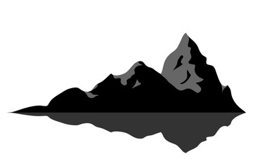 Vector silhouette of a high mountain range with shadows and reflection below