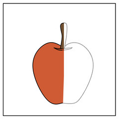 Half-colored apple tracing worksheet for children to finish and color.