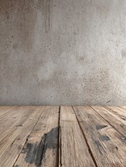 Wooden floor with concrete walls