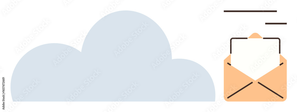 Poster cloud icon paired with an open envelope holding a paper document. ideal for email, cloud storage, da