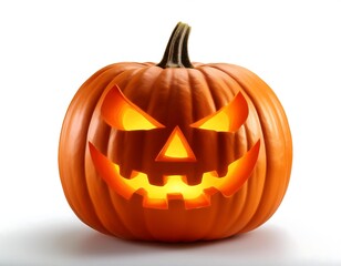 Obraz premium A glowing Halloween jack-o-lantern with a spooky carved face. Generative AI.