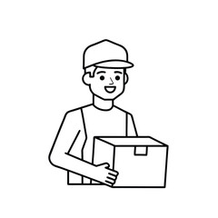 delivery person icon, outline vector of courier with parcel for shipping services, e-commerce platforms, and last-mile logistics