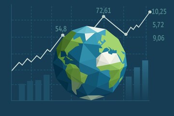 Origami-Style Globe with Financial Data Overlays – Geometric Business and Economy Vector Illustration