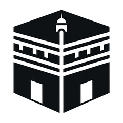 Stylized Black and White Kaaba Icon with a Dome, Stripes, and Two Doors
