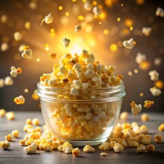 Enjoy fresh, delicious popcorn overflowing from a glass bowl, perfect for movie night or a tasty snack any time with friends