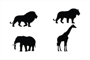 Collection of african wildlife animals in silhouette
