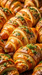 Savory golden croissants topped with herbs and seeds, ready for a delicious brunch or bakery display that tantalizes taste buds