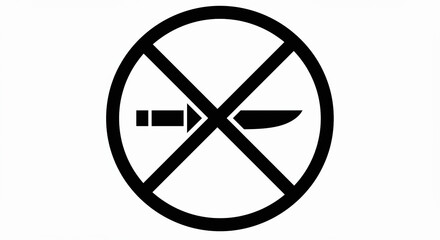Elegant Black Silhouette of a ban on carrying sharp weapons and knives Minimalist Vector Illustration