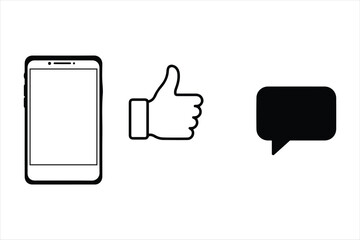 Smartphone with thumbs up and speech bubble icons silhouette