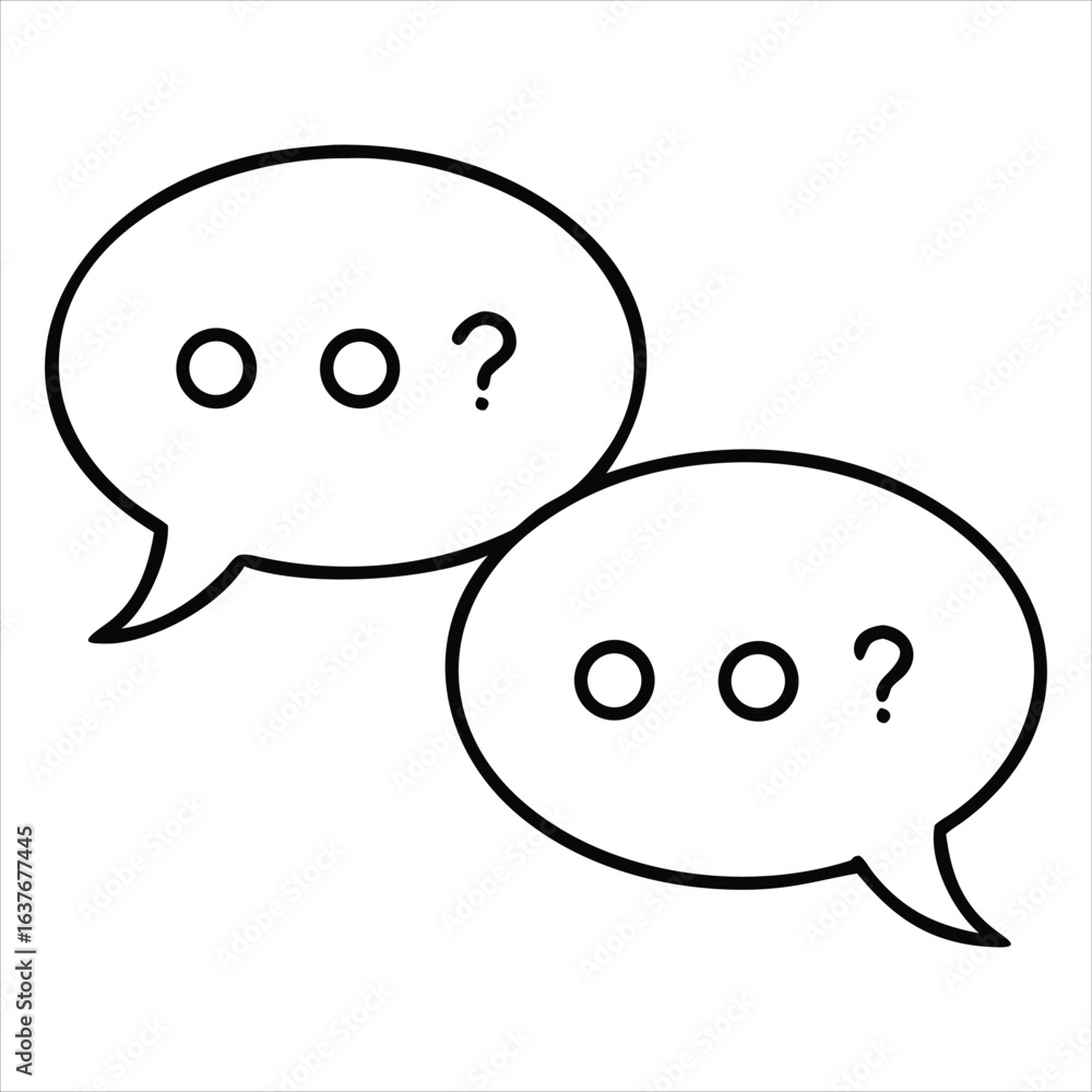 Poster two hand-drawn speech bubbles with question marks and dots inside suggesting conversation uncertaint