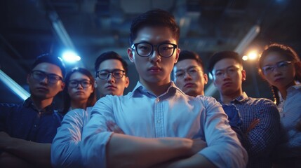 Confident multi-ethnic business team collaborating in a modern office setting during a strategic planning session