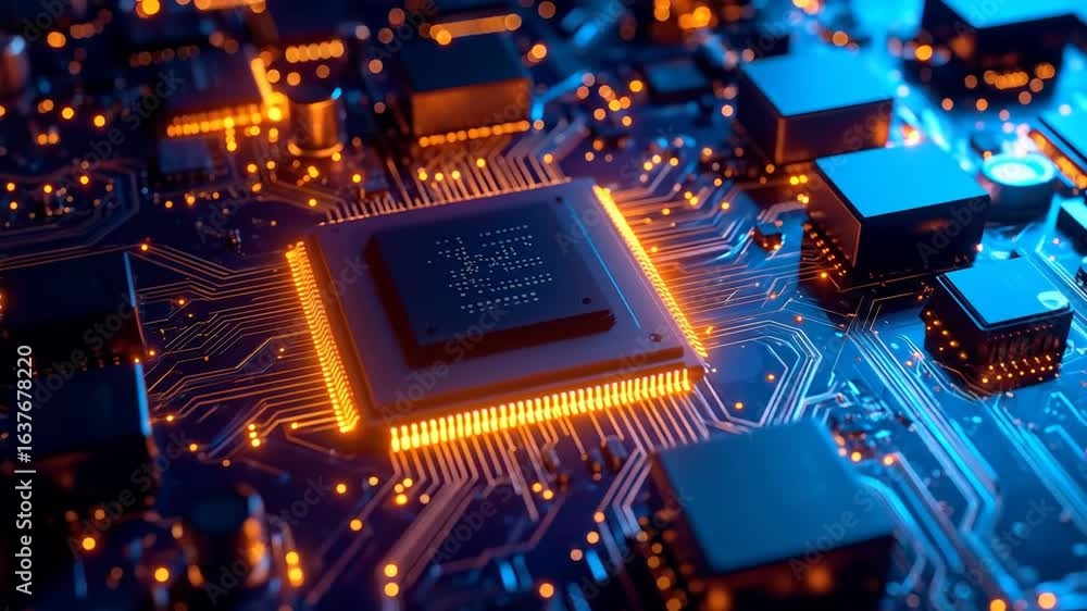Poster closeup of cpu and circuit board technology with innovation digital future.