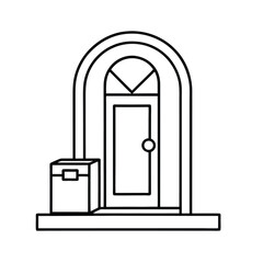 door delivery icon, outline vector of parcel arriving at doorstep for home delivery services, e-commerce platforms, and contactless logistics