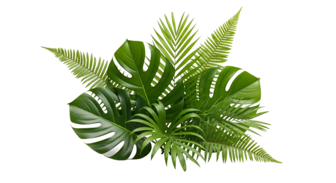 Lush Tropical Greenery Vibrant Monstera, Palm Fern Leaves for Design
