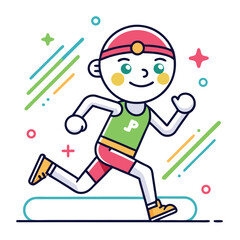 Cartoon Athlete Character Running with Colorful Graphic Elements A Vibrant and Playful Image of Sportiness and Energy