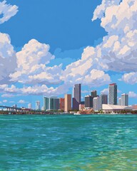 Obraz premium Miami skyline vista, sunny day