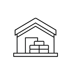 house storage icon, outline vector of residential building with storage box symbol for home inventory apps, moving services, and property management platforms