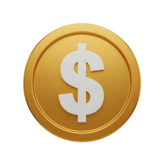 Golden dollar coin with a white dollar sign represents wealth and financial success in business