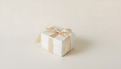 Fototapeta premium Elegant white gift box tied with a delicate gold ribbon