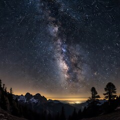 Fototapeta premium Majestic Milky Way Over Snowy Mountain Peaks at Night with Shooting Star
