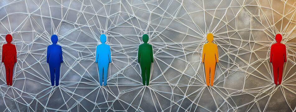 Colorful People Icons Connected in a Social Network Concept