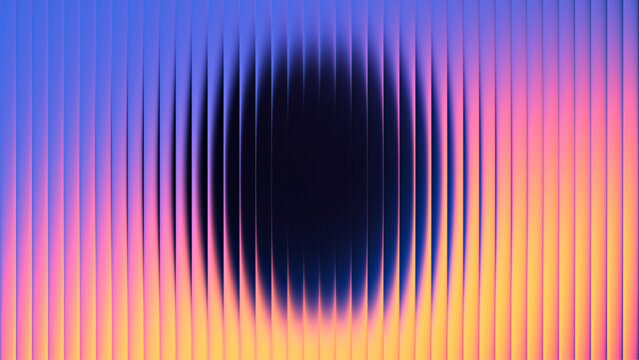 Vibrant gradient with ribbed fractal glass texture pattern and dark circular center. Dynamic abstract artwork perfect for modern banners, marketing visuals, creative backgrounds and artistic projects