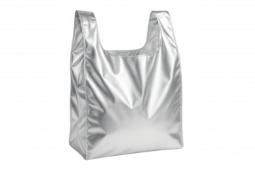 Reusable silver shopping bag isolated on transparent background, promoting sustainability and eco-conscious consumerism