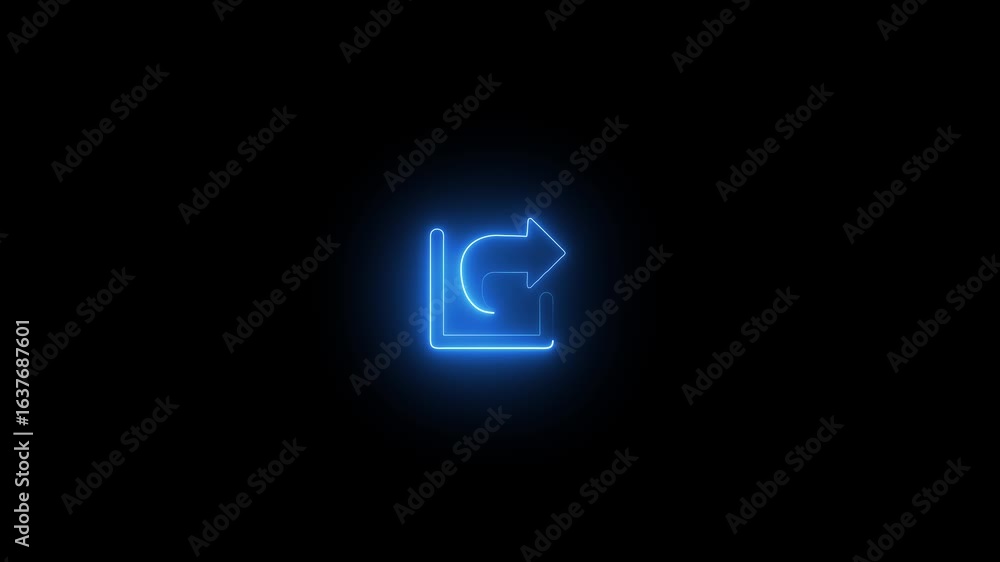 Poster neon share icon glowing from square shape animation. neon share icon animation on dark screen. 4k