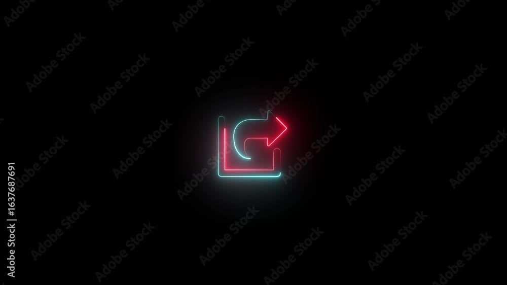 Poster neon share icon glowing from square shape animation. neon share icon animation on dark screen. 4k