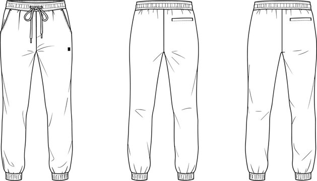 ogger, pants, fashion, sketch, technical, drawing, garment, design, waistband, pocket, cuffs, clothing, flat, elastic, side