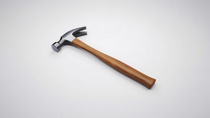 Top View of a New Claw Hammer with a Wooden Handle on a Light Grey Background