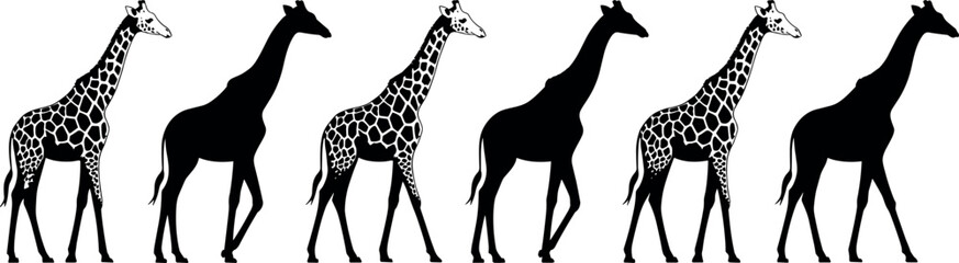 Giraffe silhouette and pattern illustration, wildlife animal design, black and white vector art, nature themed graphic, Adobe Stock image