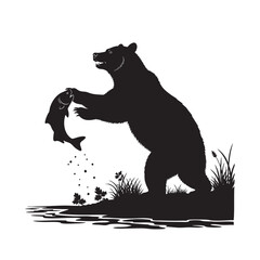 vector illustration of a bear catching fish