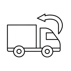 reverse delivery truck icon, outline vector of logistics vehicle with backward arrow for return shipping, reverse logistics, and product recovery systems