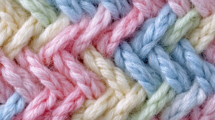 Close Up Knitted Wool Texture with Pastel Color Pattern