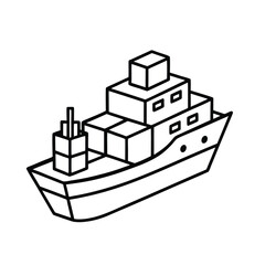 sea shipping icon, outline vector of cargo ship with ocean waves for maritime logistics, global freight, and import-export platforms
