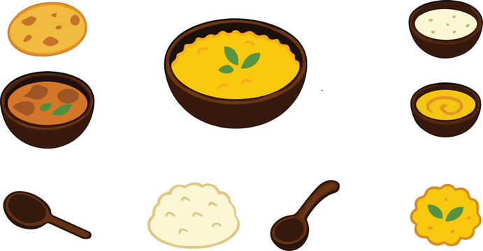 Himachali Dham Vector Illustration - Traditional Himachali Feast