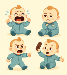 Four Adorable Baby Emotions Illustrated Set