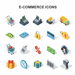 set of isometric flat vector e-commerce icons