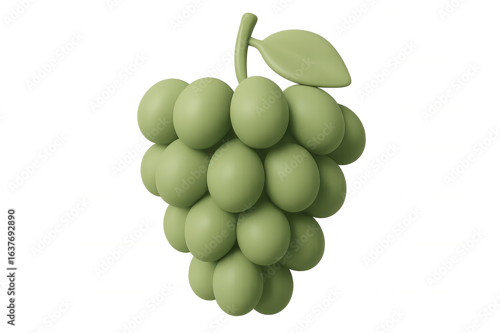 Aufkleber realistic 3d rendering of a bunch of green grapes with a leaf, isolated on a transparent background,