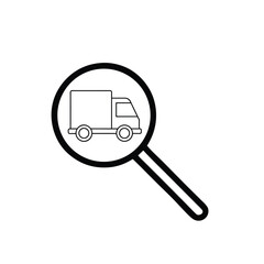 tracked delivery truck icon, outline vector of logistics vehicle with tracking symbol for shipping apps, courier branding, and e-commerce platforms