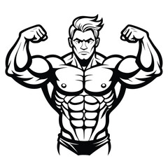 Bold Monochrome Bodybuilder Flexing Muscles Artwork Strength and Dedication Manifested Through Striking Visuals Of Masculinity And Power