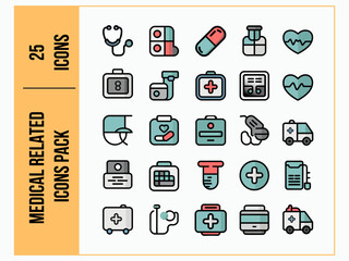 Healthcare and Medical Icon Set Vector | Hospital, Doctor, Nurse, Pharmacy, First Aid, Emergency, Medicine, Clinic, Health Care Symbols, Medical Equipment, Flat Icons for Apps, Web & Infographics