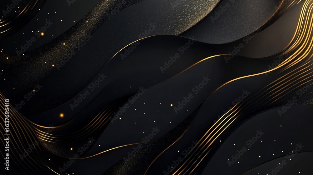 Poster dynamic black and gold abstract background with bold, elegant lines and shimmering textures