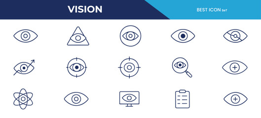 Vision Line Icons Pack – Eye Care, Optometry, and Vision Health Vector Symbols