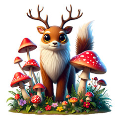 Enchanted Forest Fawn A Whimsical Creature Amidst Mushrooms