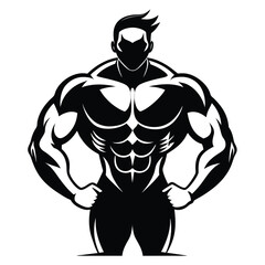Fototapeta premium Bold Bodybuilder Silhouette Capturing Strength Fitness and Determination Displaying Muscular Anatomy in a Striking Black and White Graphic